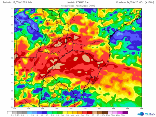 Chuva volumosa atingirá o Sul do Brasil na virada da estação